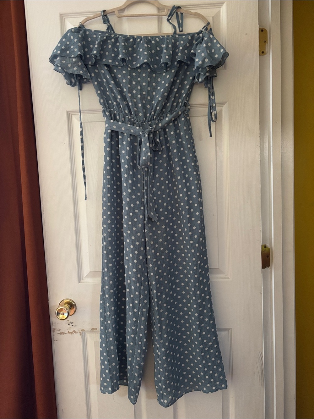 Papaya Blue Polka Dot Off-Shoulder Jumpsuit